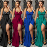 Sexy V Neck Backless Long Sling Evening Dress BY-5901