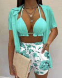 Sexy Bra Top+Shirt+Print Shorts 3 Piece Sets BLX-61009