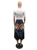 Butterfly Print Pleated Long Skirt (Without Top)OMY-81034