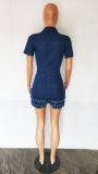Denim Short Sleeve Jeans Romper LX-6939