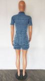 Denim Short Sleeve Jeans Romper LX-6940