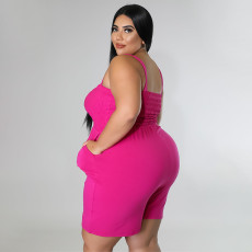 Plus Size Solid Sleeveless Strap Romper NNWF-7535
