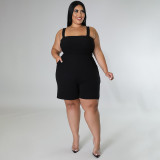 Plus Size Solid Sleeveless Strap Romper NNWF-7535