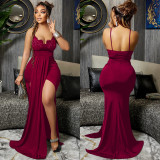 Sexy V Neck Backless Long Sling Evening Dress BY-5901