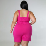 Plus Size Solid Sleeveless Strap Romper NNWF-7535
