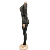 Sexy Hot Drilling V Neck Long Sleeve Jumpsuit BY-5885