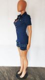Denim Short Sleeve Jeans Romper LX-6939