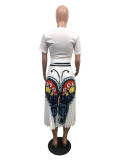 Butterfly Print Pleated Long Skirt (Without Top)OMY-81034