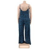 Plus Size Leopard Print Wide Leg Jumpsuit OSIF-22405