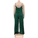 Plus Size Leopard Print Wide Leg Jumpsuit OSIF-22405