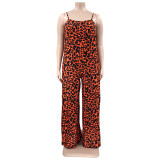 Plus Size Leopard Print Wide Leg Jumpsuit OSIF-22405