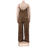 Plus Size Leopard Print Wide Leg Jumpsuit OSIF-22405
