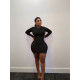 Sexy Hole Hollow Long Sleeve Slim Mini Dress FOSF-8312