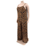 Plus Size Leopard Print Wide Leg Jumpsuit OSIF-22405