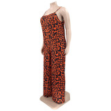 Plus Size Leopard Print Wide Leg Jumpsuit OSIF-22405