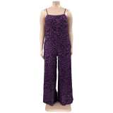 Plus Size Leopard Print Wide Leg Jumpsuit OSIF-22405