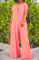 Solid Short Sleeve Loose Jumpsuit MK-3110