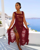 Sexy Hollow Out Tassel Lace-Up Long Beach Dress TR-1216