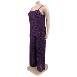 Plus Size Leopard Print Wide Leg Jumpsuit OSIF-22405