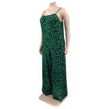 Plus Size Leopard Print Wide Leg Jumpsuit OSIF-22405
