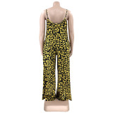 Plus Size Leopard Print Wide Leg Jumpsuit OSIF-22405