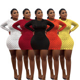 Sexy Hole Hollow Long Sleeve Slim Mini Dress FOSF-8312