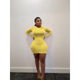 Sexy Hole Hollow Long Sleeve Slim Mini Dress FOSF-8312