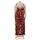 Plus Size Leopard Print Wide Leg Jumpsuit OSIF-22405