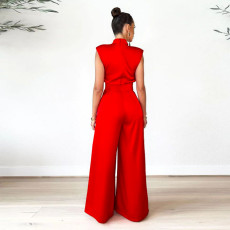Solid Sleeveless Wide Leg Jumpsuit YF-10190