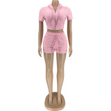 Solid Hooded Zipper Two Piece Shorts Sets FNN-8685