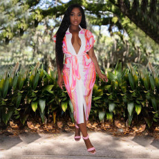 Sexy Printed Short Sleeve Midi Dress YF-10163