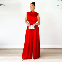 Solid Sleeveless Wide Leg Jumpsuit YF-10190