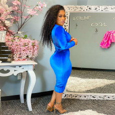 Sexy Velvet V Neck Long Sleeve Midi Dress YF-10186