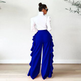 Solid Ruffled High Waist Wide Leg Pants YF-10191