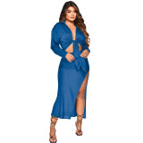 Sexy Long Sleeve Top Split Long Skirt 2 Piece Sets YF-10203