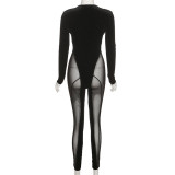 Sexy Patchwork Long Sleeve Jumpsuit (With Gloves)YF-10187