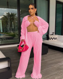 Solid Bra+Shirt+Wide Leg Pants 3 Piece Sets ME-8169