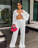 Solid Bra+Shirt+Wide Leg Pants 3 Piece Sets ME-8169