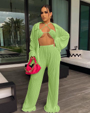 Solid Bra+Shirt+Wide Leg Pants 3 Piece Sets ME-8169