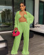 Solid Bra+Shirt+Wide Leg Pants 3 Piece Sets ME-8169
