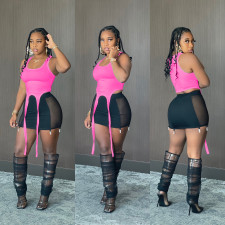 Sexy Tank Top Mesh Patchwork Mini Skirt 2 Piece Sets NM-8521