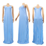 Plus Size 4XL Sexy Striped Sleeveless Maxi Slip Dress SFY-147