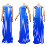 Plus Size 4XL Sexy Striped Sleeveless Maxi Slip Dress SFY-147