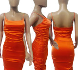 Sexy Solid Drawstring Sling Night Club Dress LSD-91022