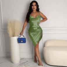 Sexy Solid Drawstring Sling Night Club Dress LSD-91022
