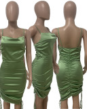 Sexy Solid Drawstring Sling Night Club Dress LSD-91022