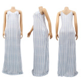 Plus Size 4XL Sexy Striped Sleeveless Maxi Slip Dress SFY-147