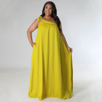 Plus Size Polka Dot Print One Shoulder Loose Maxi Dress NNWF-7577