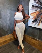 Solid Knitted Sleeveless 2 Piece Pants Sets MK-3106