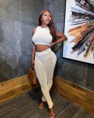 Solid Knitted Sleeveless 2 Piece Pants Sets MK-3106